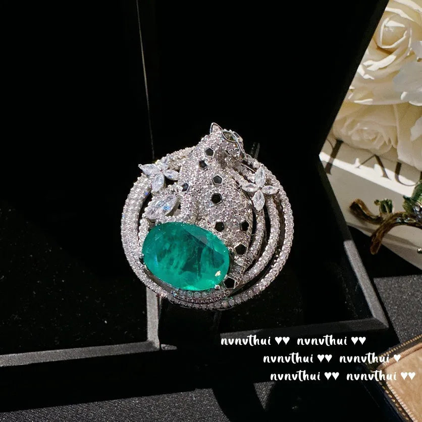 Vintage Leopard Ruby And Emerald Cuff Bracelet for Women