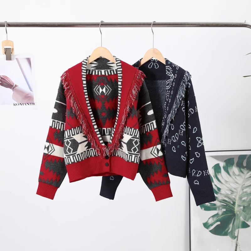 Casual Tassel Knit Open Front Long Cardigan for Women