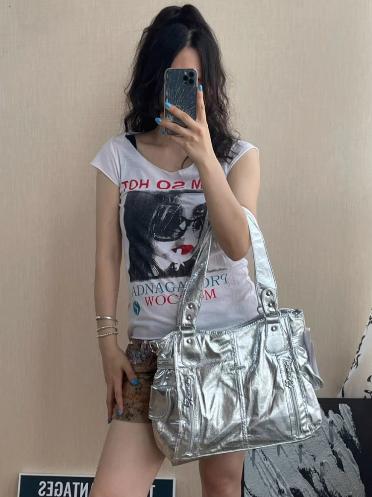 Original Designer Brand Retro Spice Special Metal Large Capacity Shoulder Handbag Crossbody Motorcycle Tote Bags for Women