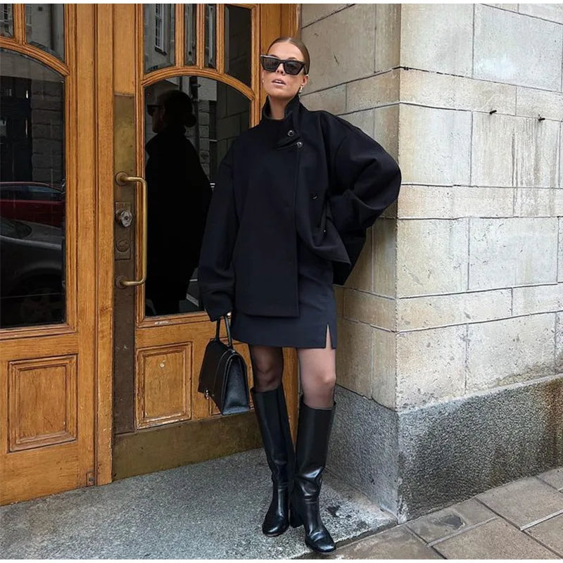 Casual Woolen Stand Collar Autumn Winter Coat for Women
