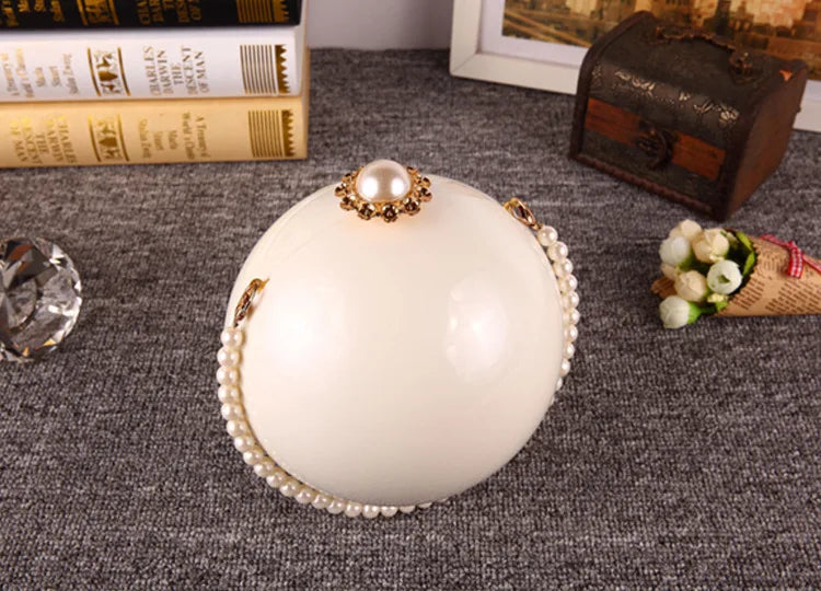 Pearl Embellished Round Acrylic Clutch Bag for Women