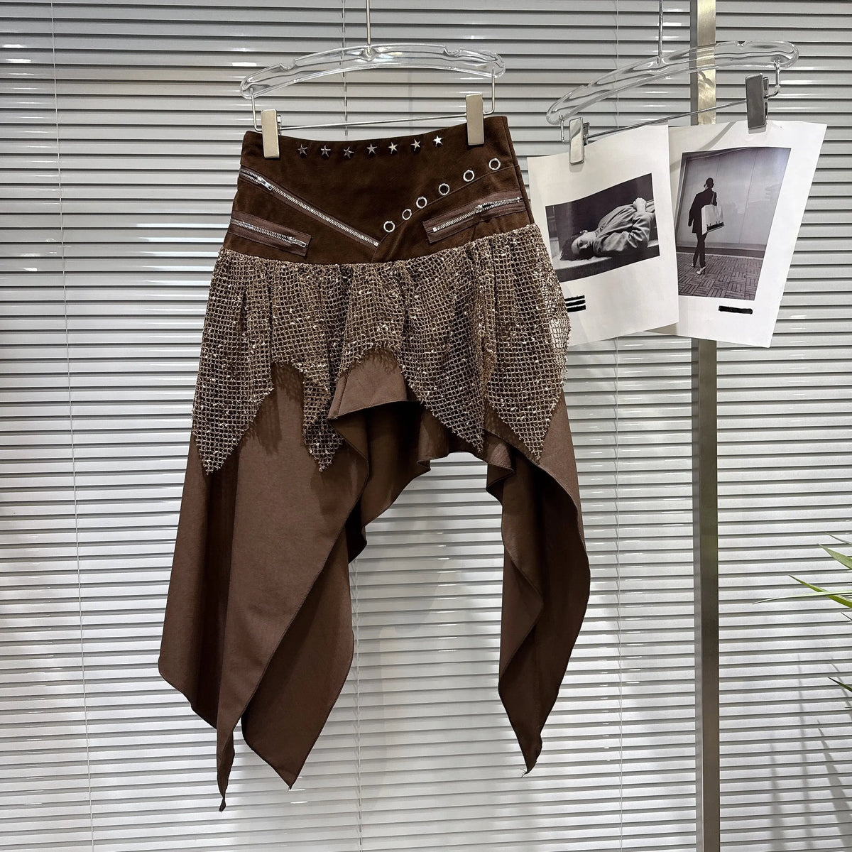 Irregular A Line Patchwork And Zipper Midi Skirt For Women