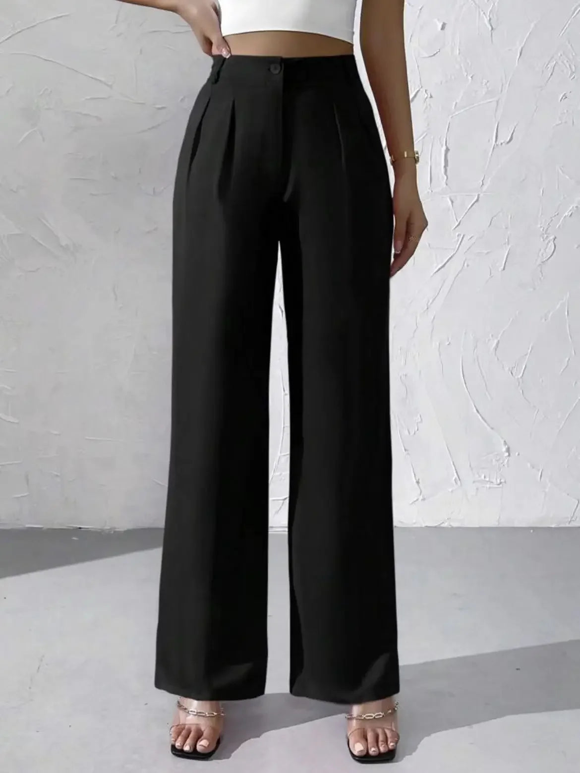 Elegant Pure Color Draped Wide Leg Suit Pants for Women High Waist Long Trousers Fashionable Business Casual Loose Fit