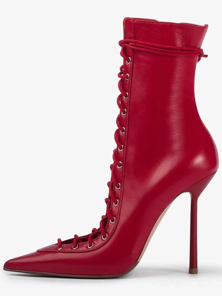 Lace Up Knee High Heeled Boots With Side Zipper for Women