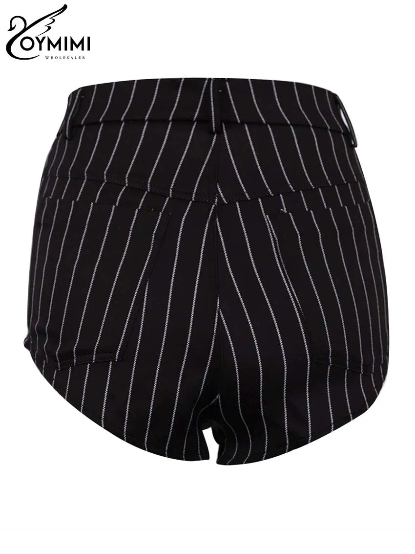 Oymimi Elegant Black Print Two Pice Outfits For Women Fashion Long Sleeve Single Button Blazers And High Waist Shorts Female Set