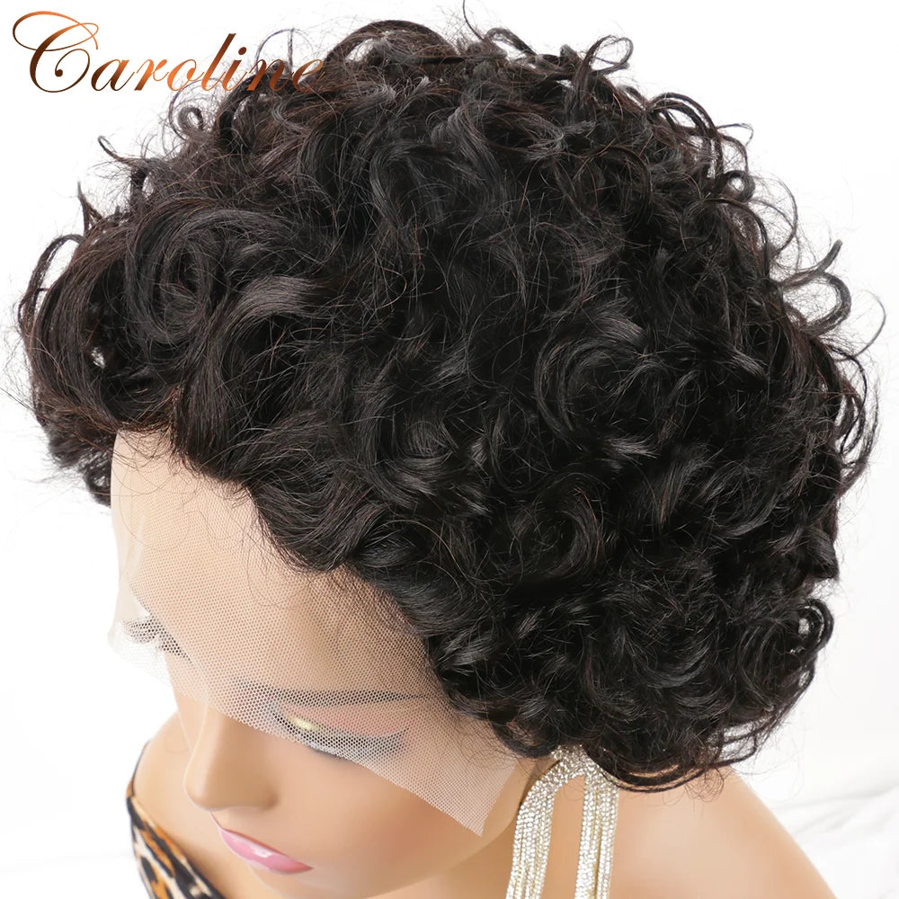 Pixie Cut Wigs Human Hair Short Curly Lace Front Human Hair Wigs For Women Water Wave Bob Wig 13x1 Transparent Lace Wigs