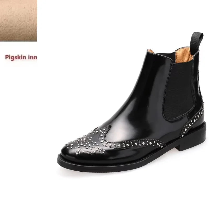 Rivet Patent Leather Slip On Ankle Boots for Women