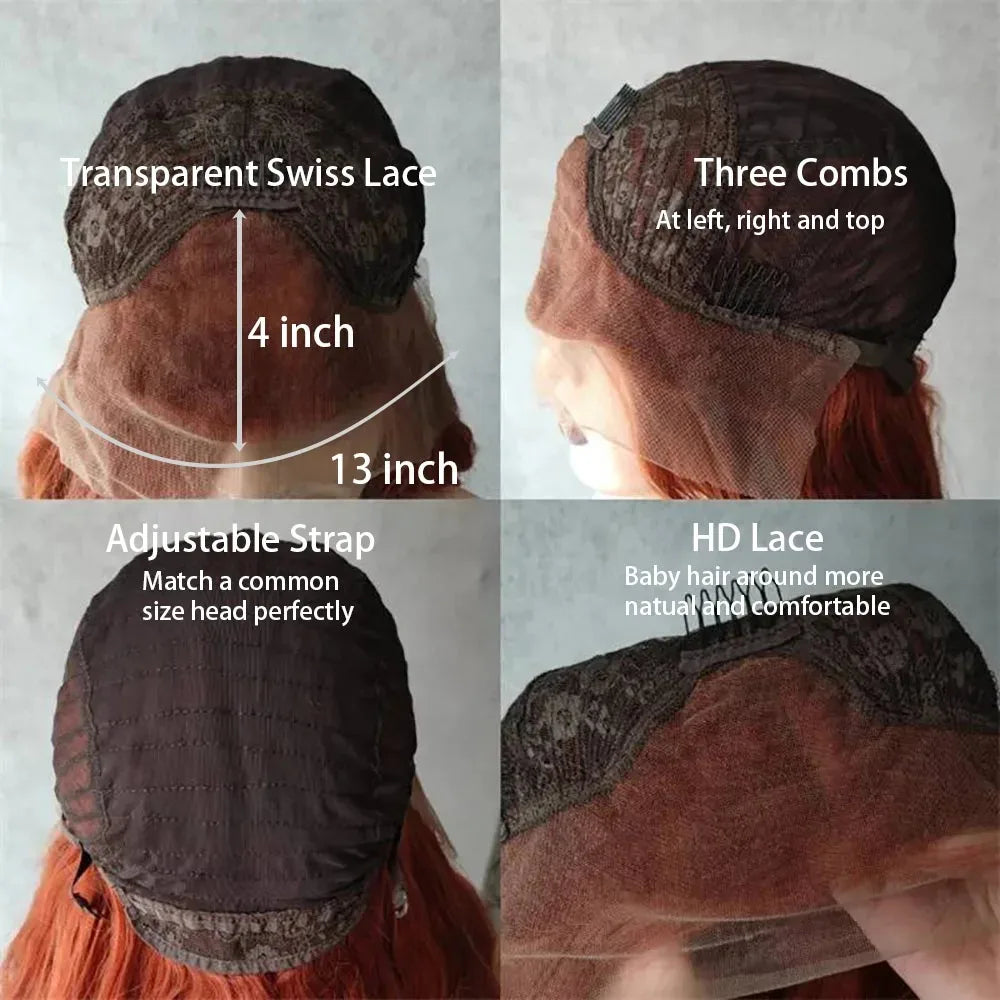Bright Red Body Wave Heat Resistant Lace Front Wig for Women