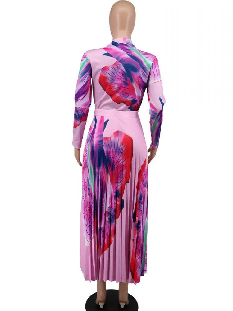 Elegant Pleated Traditional Dashiki Maxi Dress for Women
