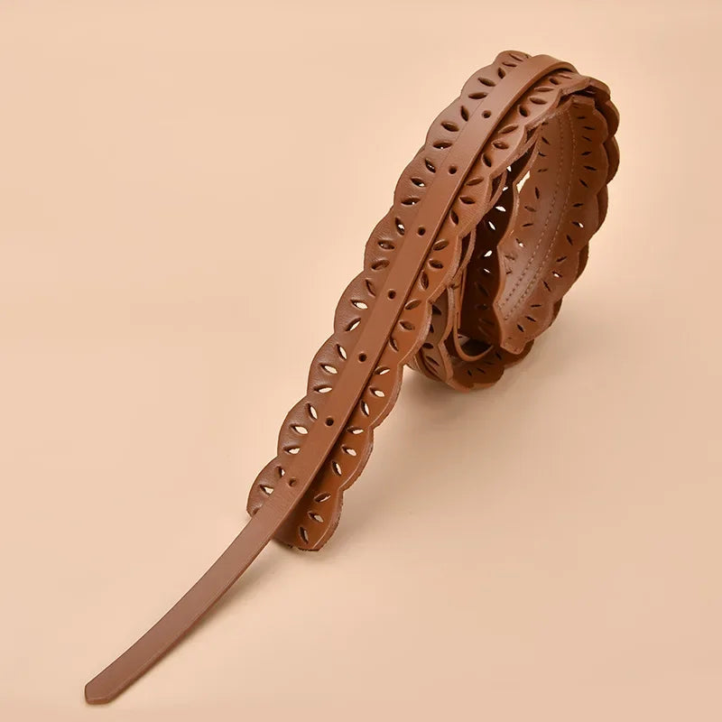 Soft Wide Hollow Out Leather Wraparound Belt for Women