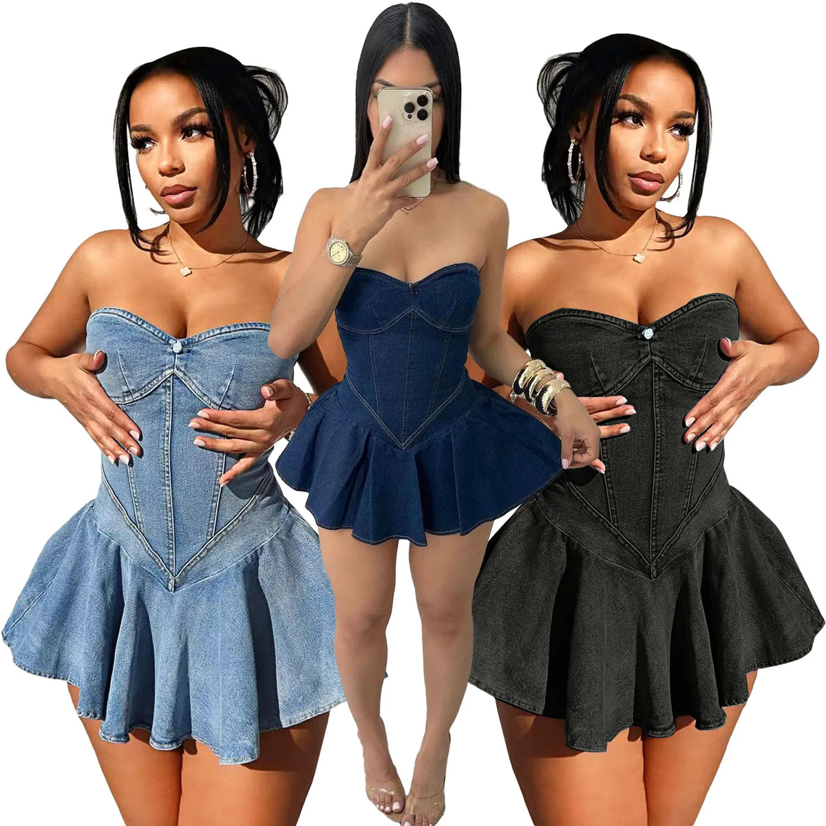 Strapless Backless Denim Mini Dress