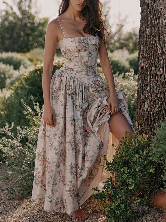 Boho Floral Maxi Dress With Ruffles