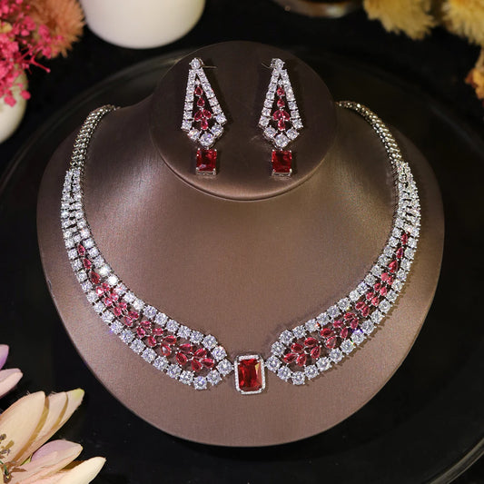 Red And White Crystal Jewelry Set