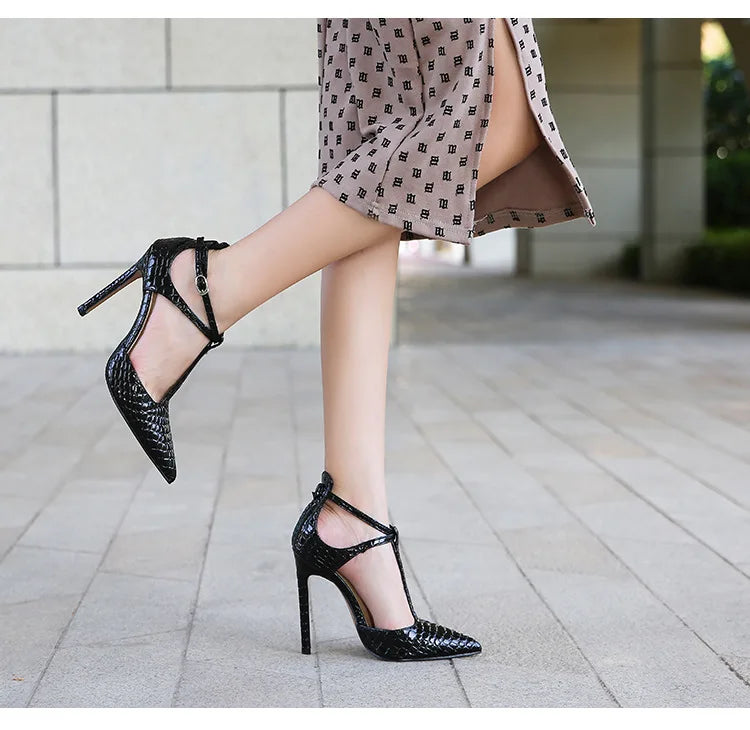 T Strap Pointed Toe High Heel Sandals