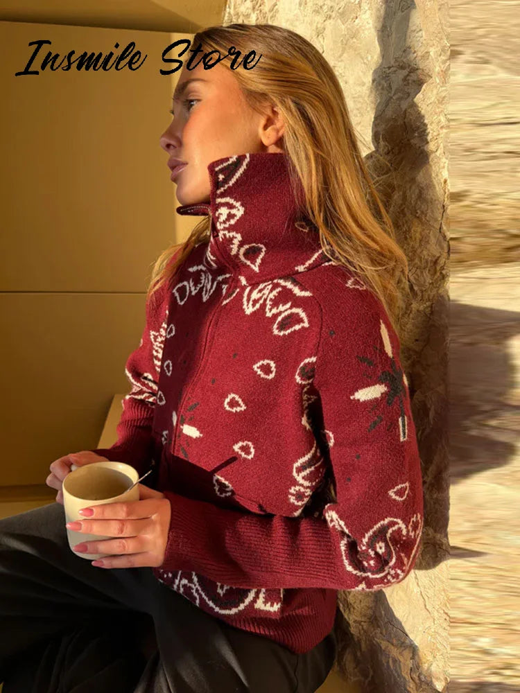 Gray Jacquard Knit Loose Cardigan Long Sleeve Casual for Women
