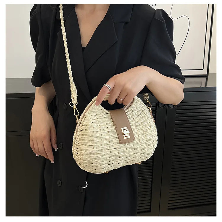 Trendy Handwoven Wicker Straw Shoulder Bag for Women