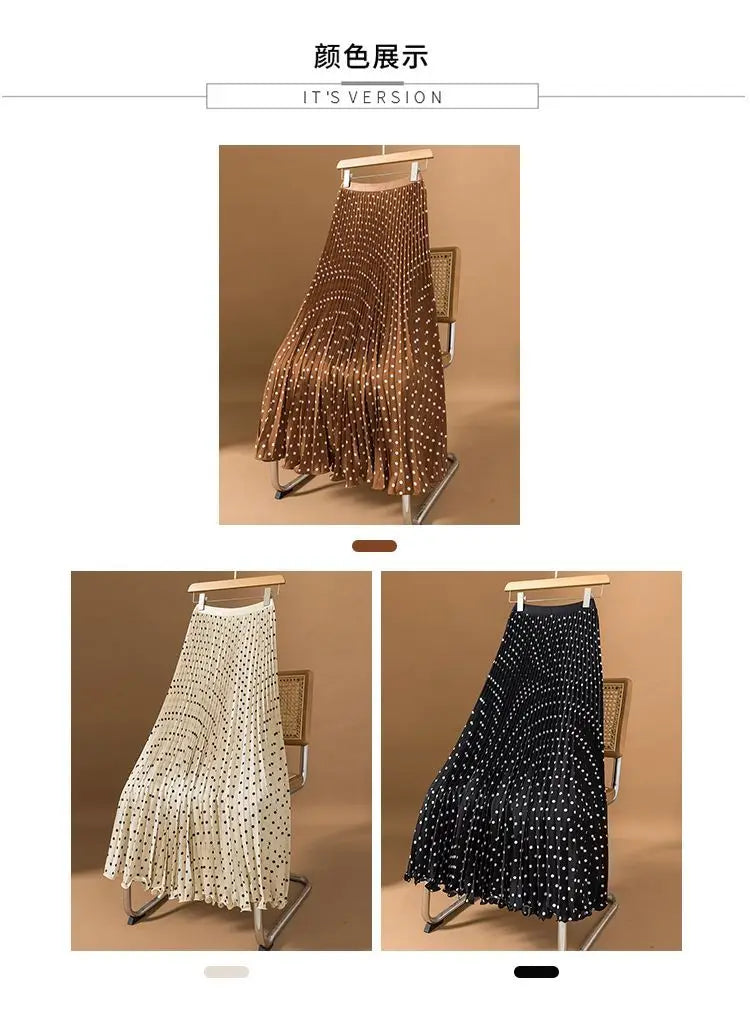 Polka Dot Pleated High Waisted Midi Dress for Women