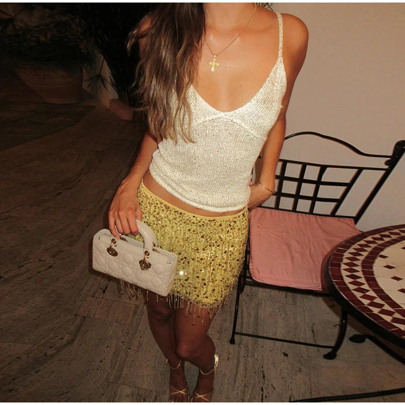 Glitter Strapless Corset and Matching Skirt Set for Women