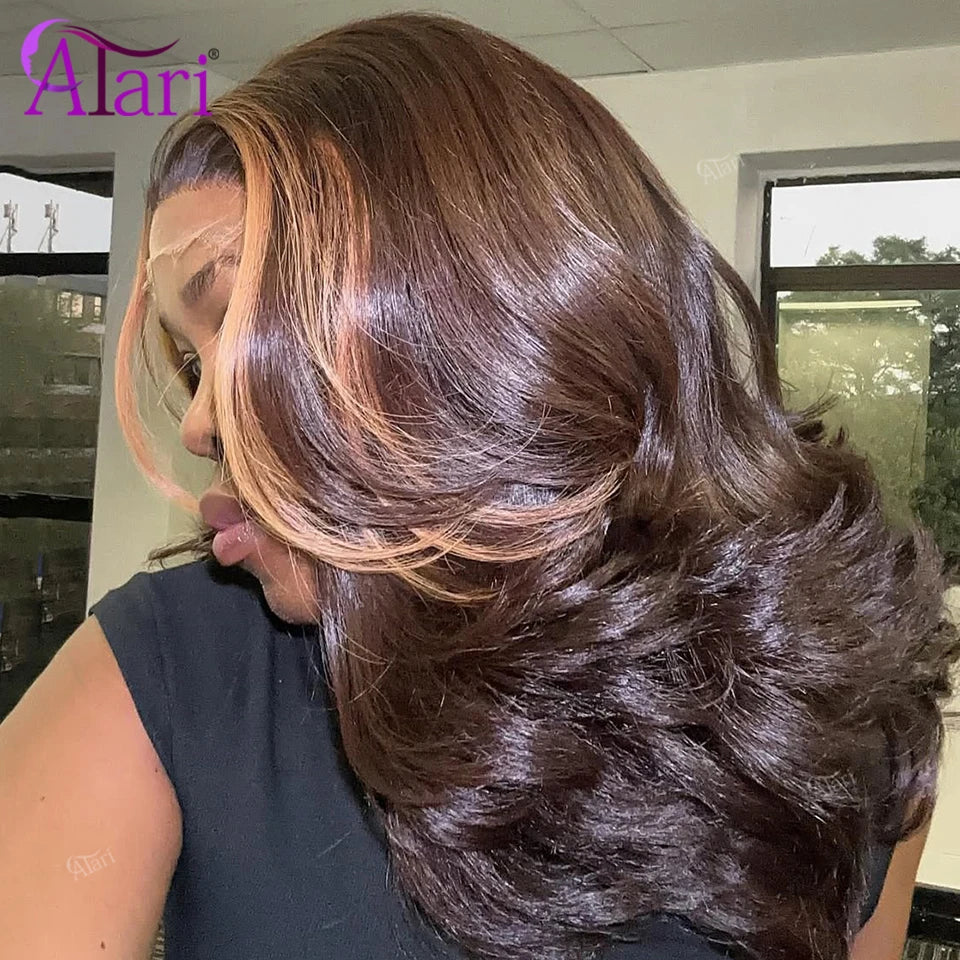 Brown Body Wave Human Hair Bob Wig