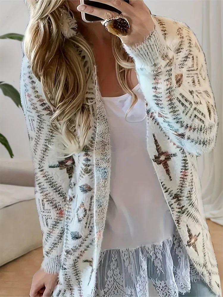Plus Size Women's Casual Cardigan Irregular Pattern Loose Long Sleeve Knitted Sweater Spring Best Choice