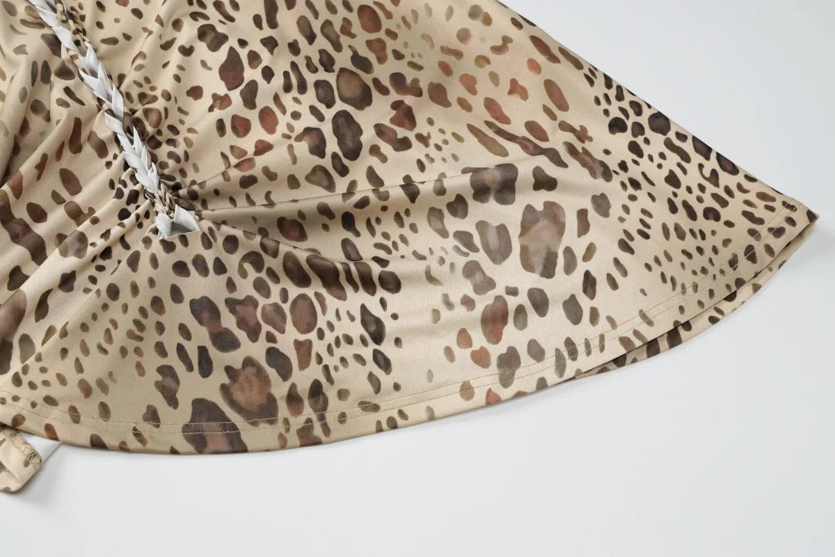 Halter Neck Leopard Print Backless Maxi Dress for Women