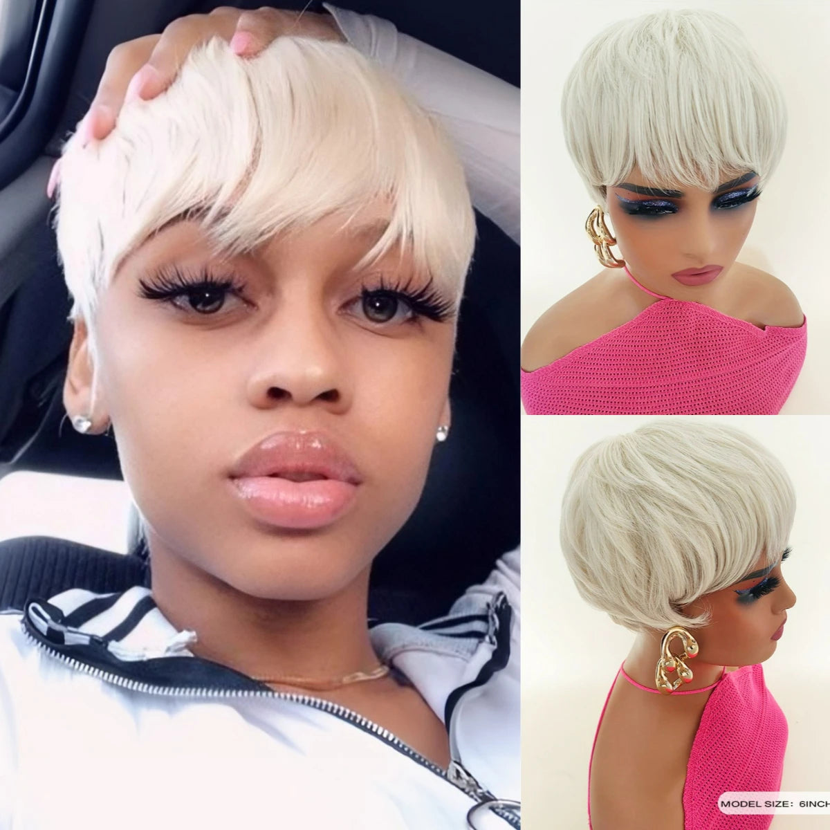 Natural Short Layered Pixie Wig With Bangs For Women