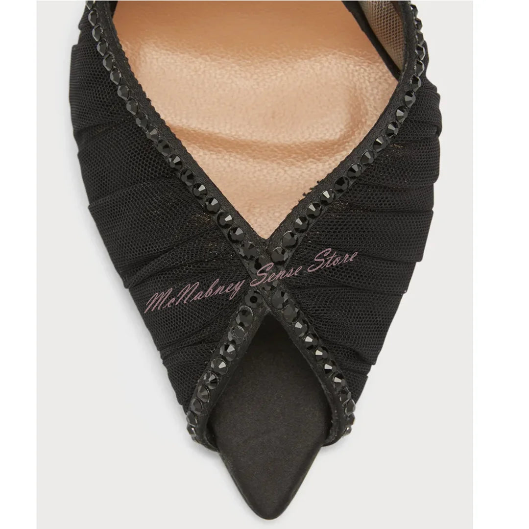 Crystal Mesh Buckle Strap Peep Toe Pumps for Women