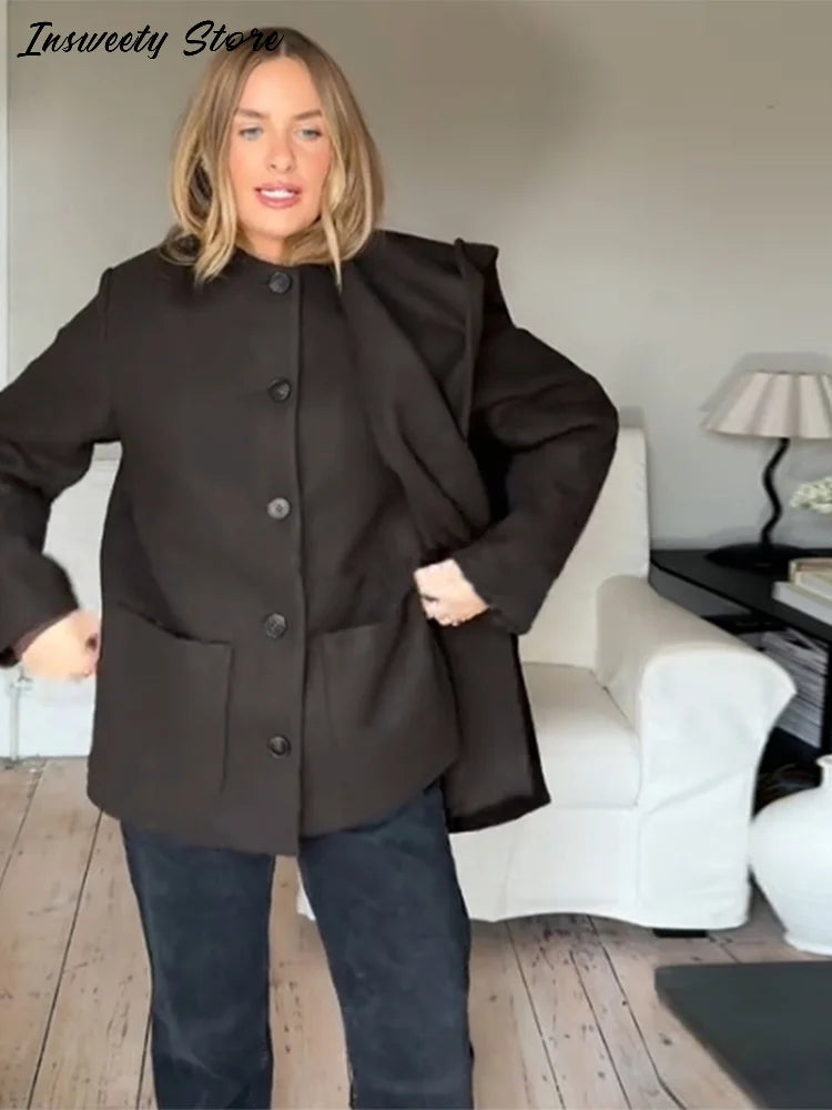 Classic Long Trench Coat With Detachable Scarf for Women