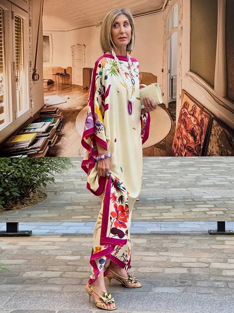 Casual Print Pleated Maxi Beach Vacation Chic Dress for Women