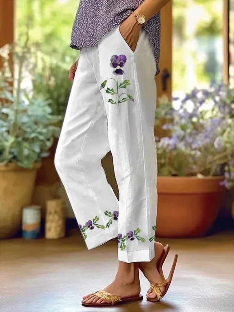 Elegant Printed Loose Ankle-Length Casual Pants for Women