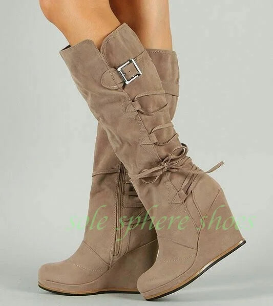 Suede Knee High Platform Boots
