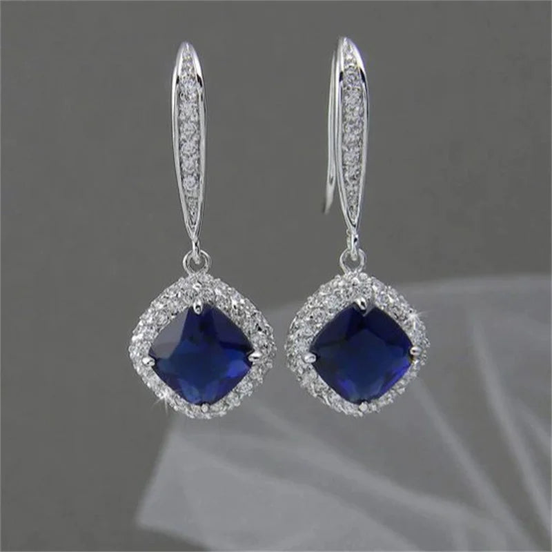 Silver Tone Zircon Teardrop Earrings