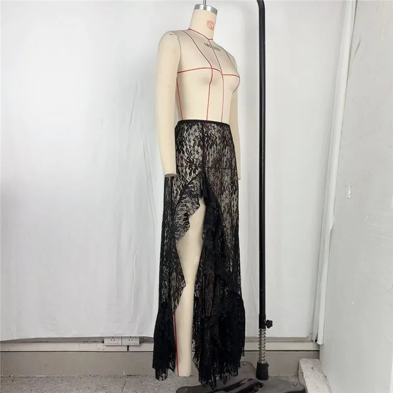 Elegant Asymmetrical Floral Lace Maxi Skirt for Women