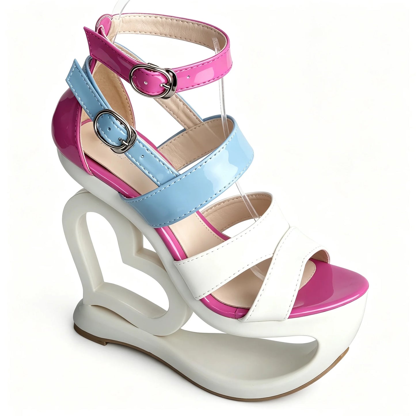 Open Toe Ankle Strap Colorblock Wedge Sandals For Women
