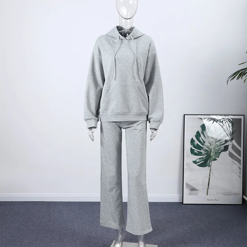 Sequin Wing Design Hooded Sweatshirt Pants Set For Women