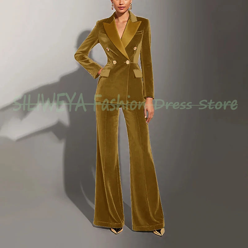 Double Breasted Velvet Suit Set