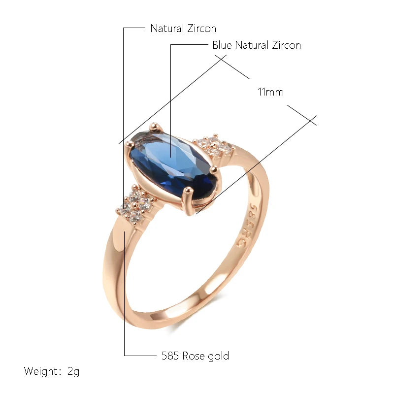 Shiny Blue Oval Zircon Gold Plated Wedding Ring for Women