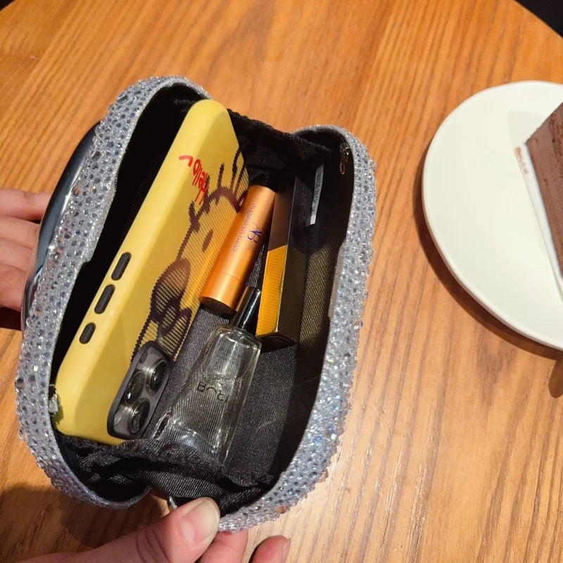 Stylish Golden Metal Handle Evening Clutch Bags for Women Elegant Luxury Shiny Diamond Studded Wedding Party Purse Shoulder Bags