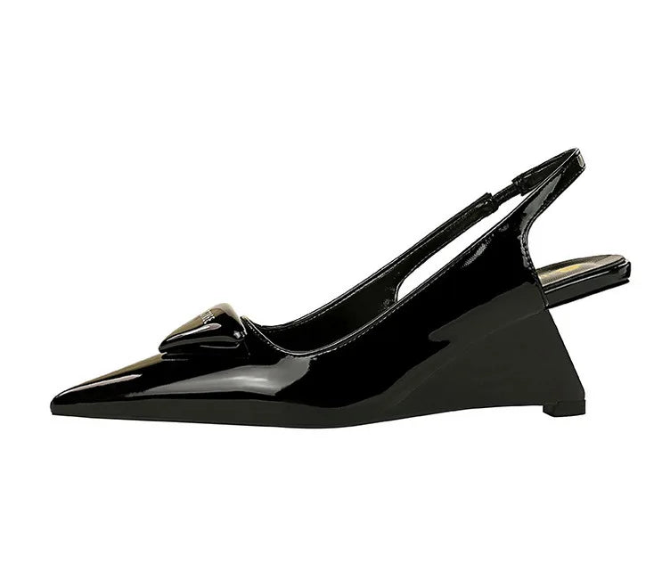 Patent Leather Wedge Heel Pumps With Back Strap for Women