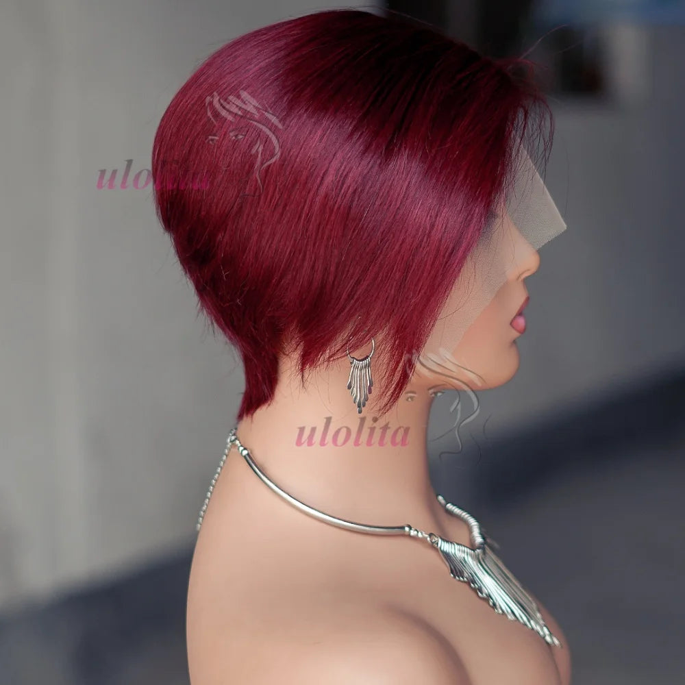 Wig HD Transparent Lace Front 13x4 Pixie Cut Bob Indian Hair Pre Plucked 200 Density