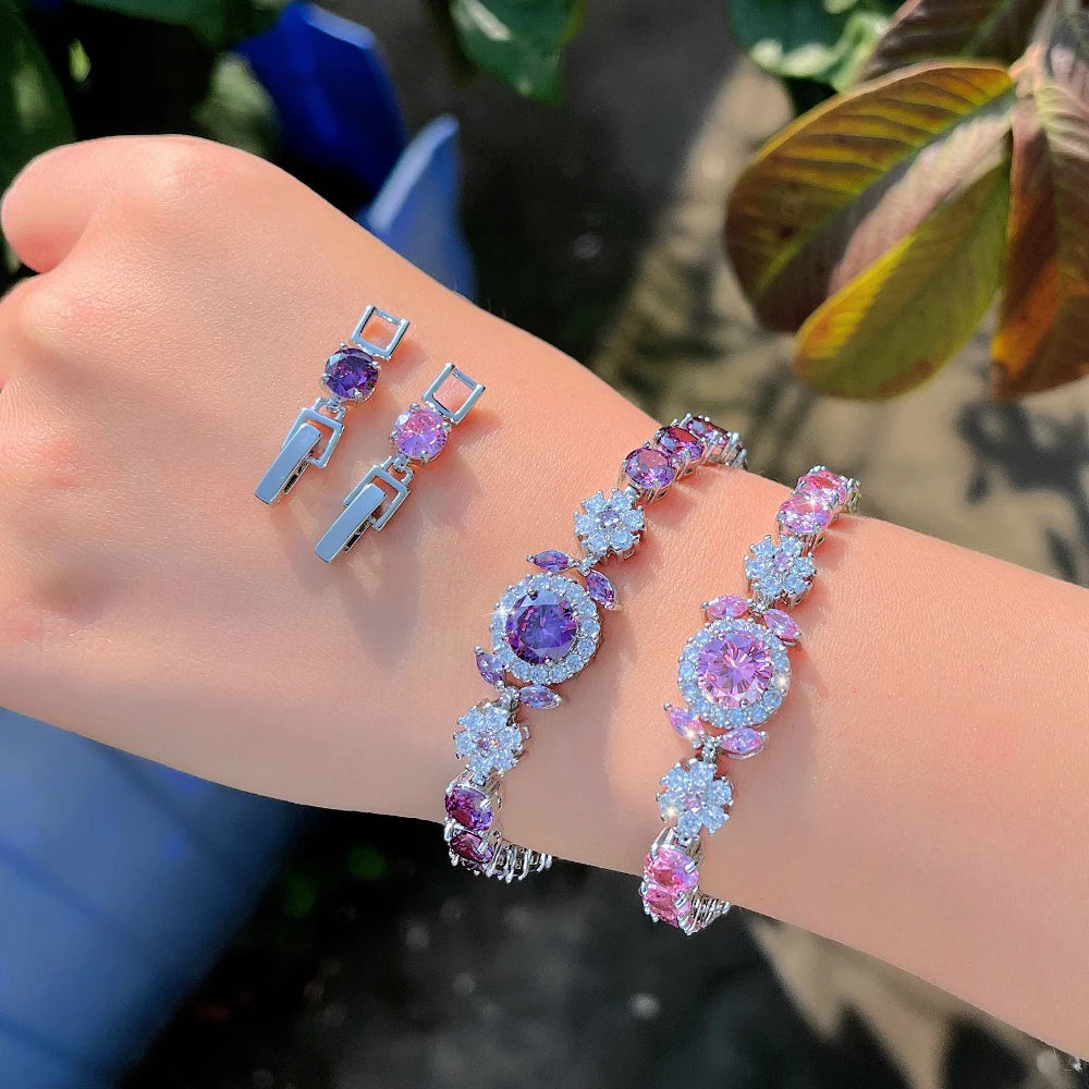 Pink Purple Flower Tennis Bracelet