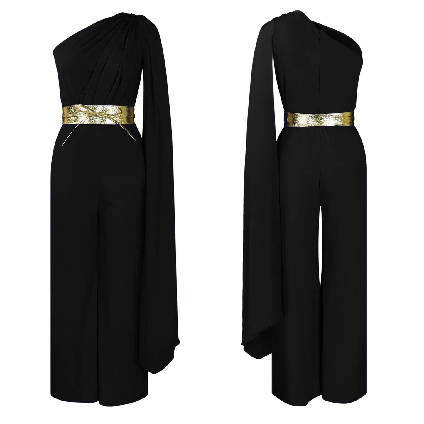 Elegant Jumpsuits & Rompers for Woman One Shoulder Flying Sleeve High Waisted Luxury Birthday Party Dinner Outfits Overalls 2024