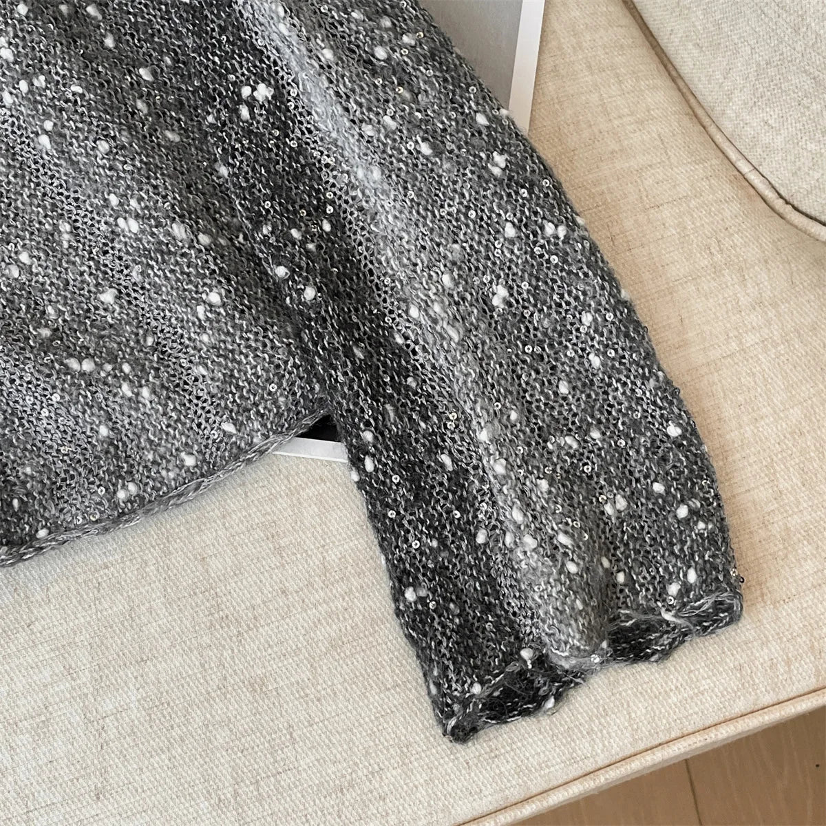 Sequin Round Neck Long Sleeve Knit Sweater for Women