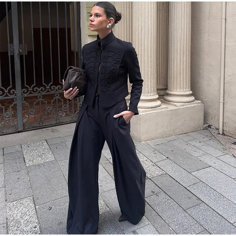 Chinese Knot Stand Collar Long Sleeve Jacket for Women