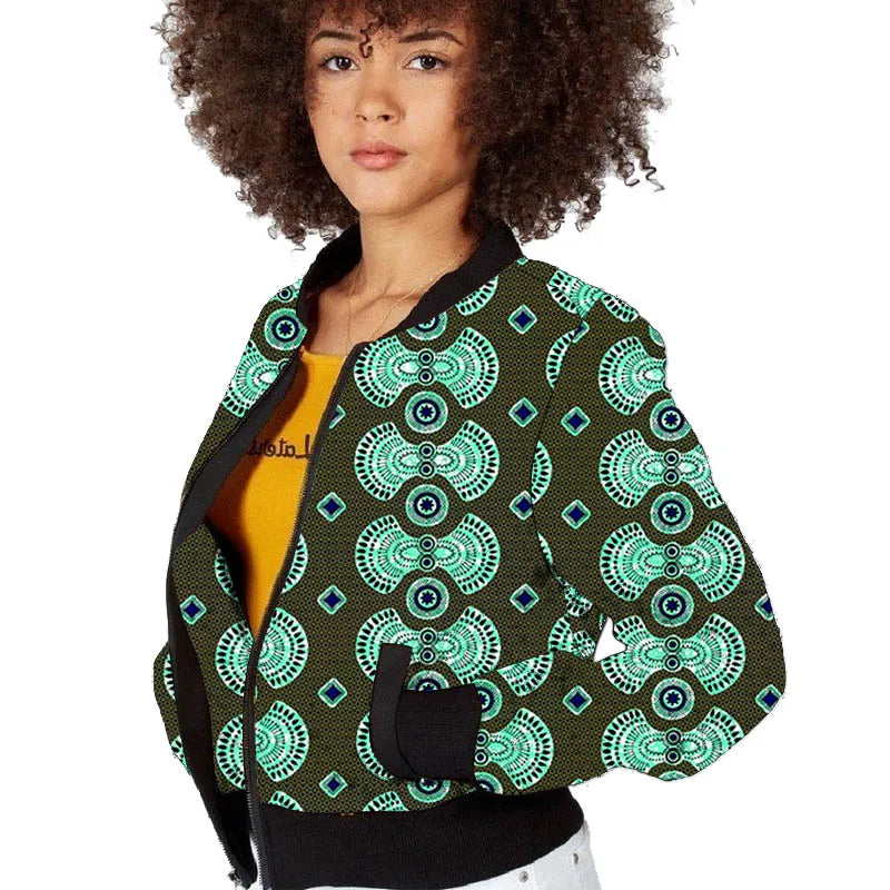 Elegant African Print Tailored Flight Jacket for Women