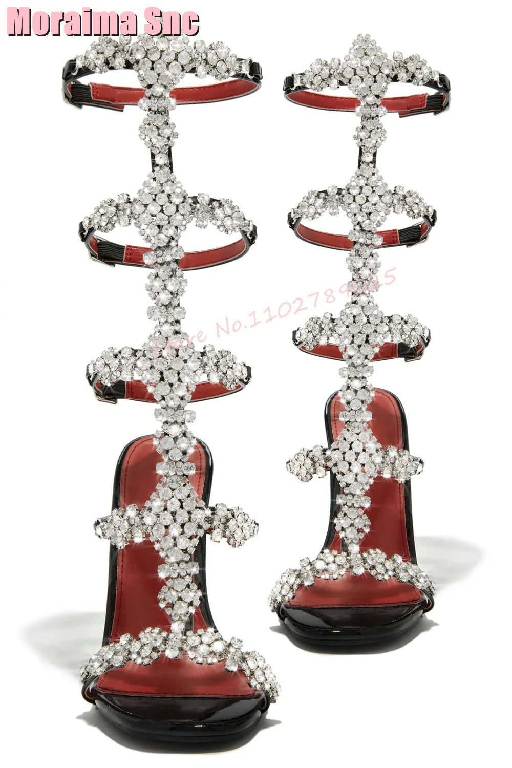 Elegant Crystal T Strap Open Toe Stiletto Sandals for Women