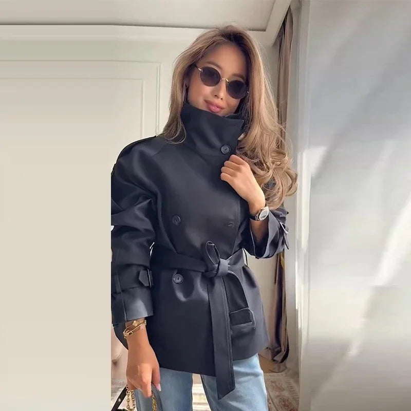 Relaxed Fit Belted Single Breasted Jacket for Women
