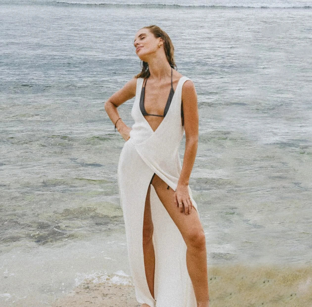 Women's Sexy Knit V-neck Lace-up Sleeveless Wrap Beach Maxi Dress 2025 Summer Seaside Swimsuit Cover Up Bodycon Dresses K184