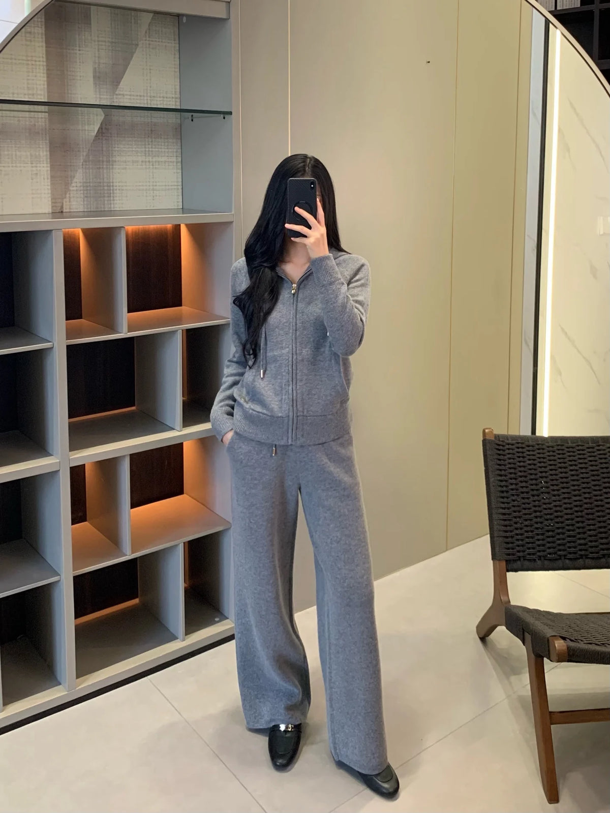 Hooded Knit Two Piece Set With Elastic Waist Pants For Women