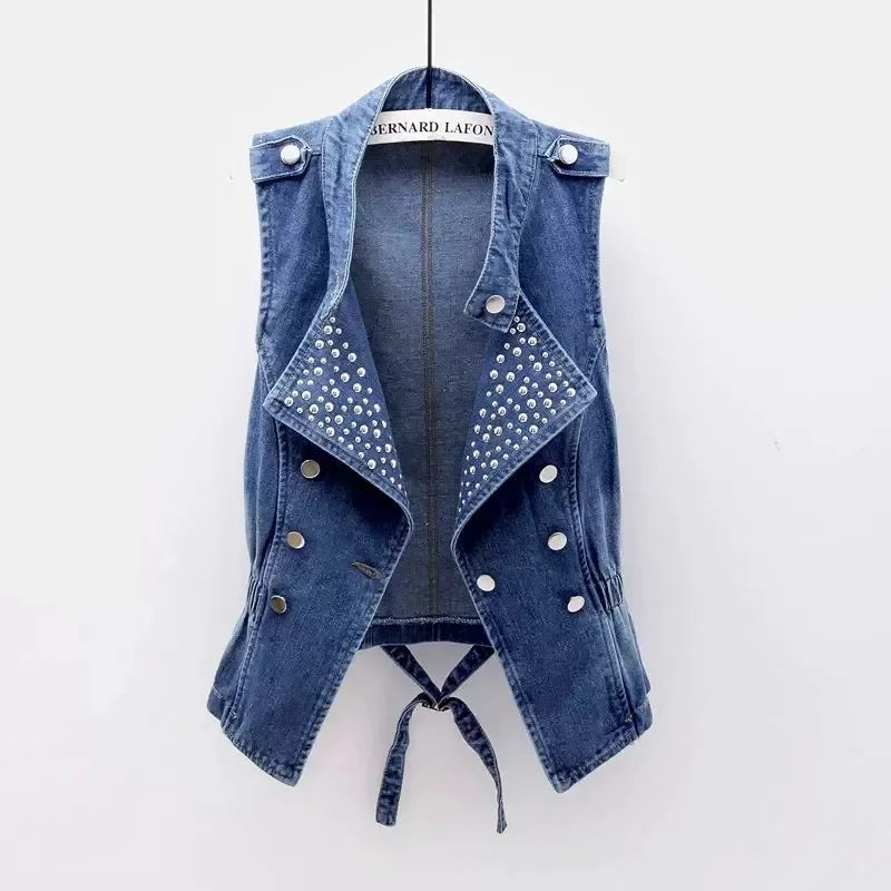 Sleeveless Double Breasted Denim Cowboy Vest for Women